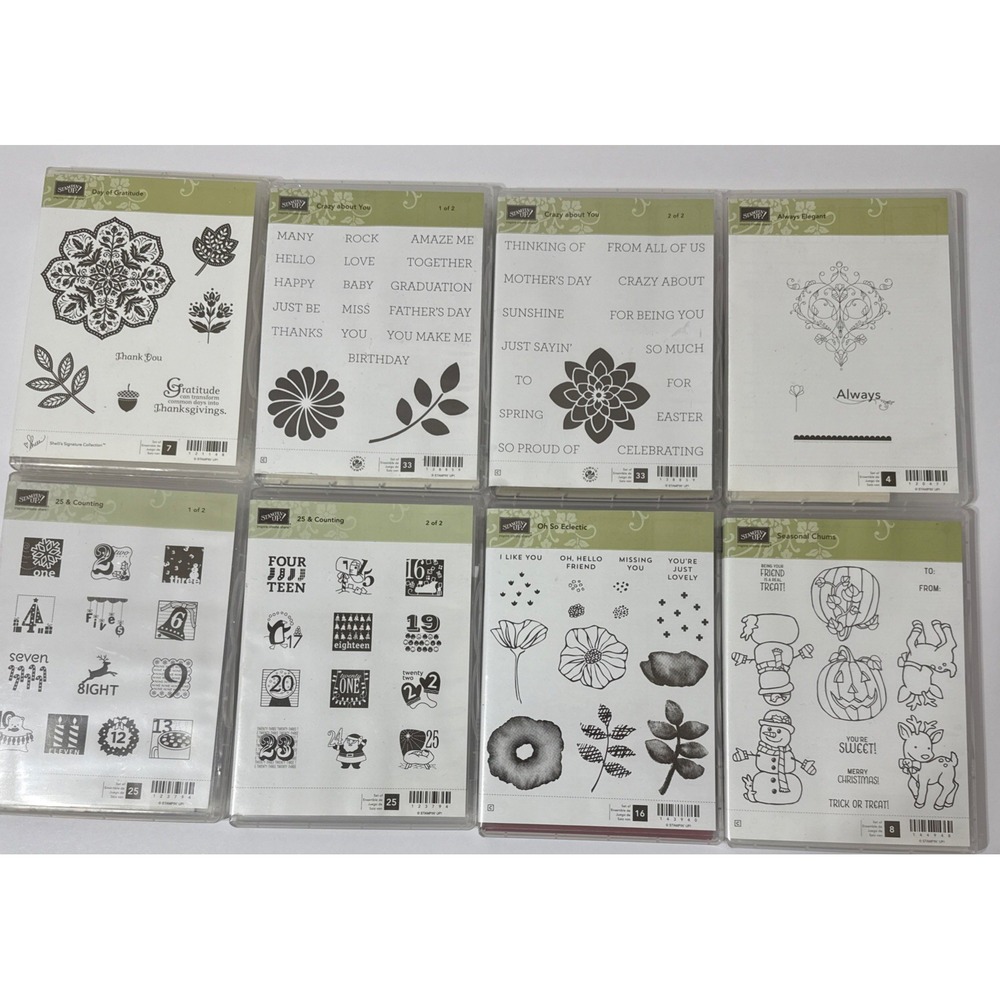 Stampin Up!  LOT Of 8 NEW & Used sets Mixed Theme Rubber Unmounted Craft‎ Stamps